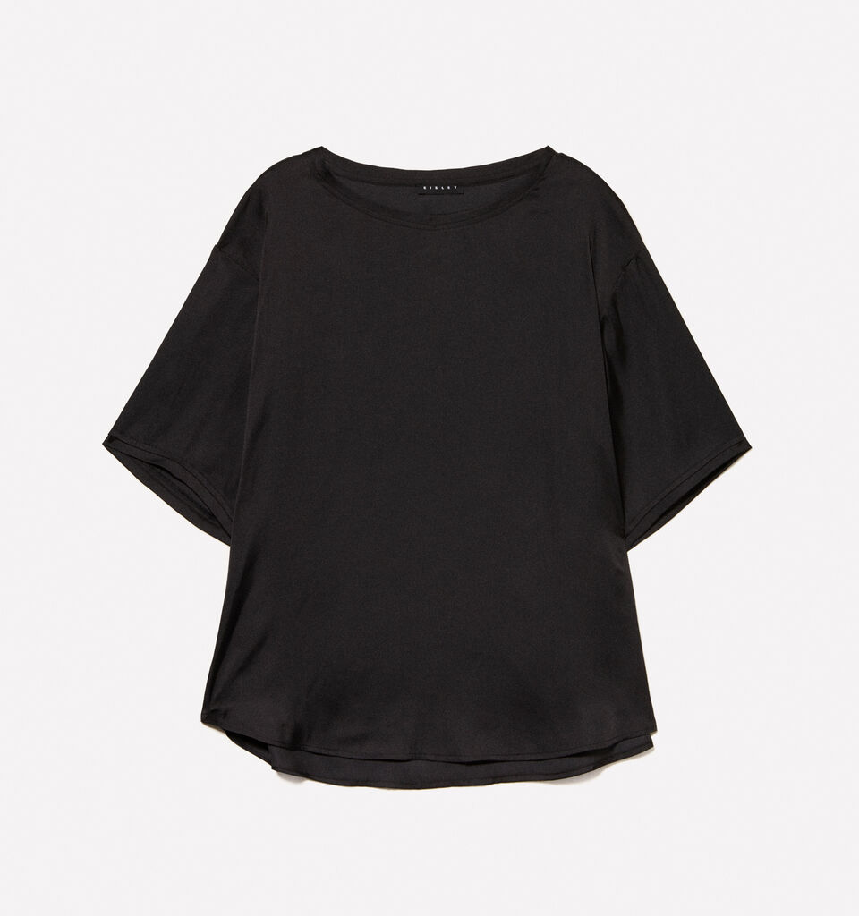 Chemisier oversize en satin noir - blouses pour femme - Noir | Sisley image number 5